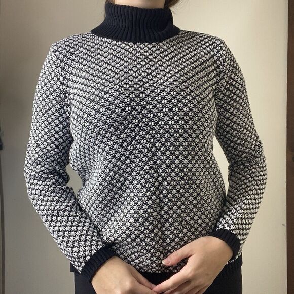 Karen Scott Black & White Cotton Turtleneck Sweater Petite Small - Picture 1 of 11